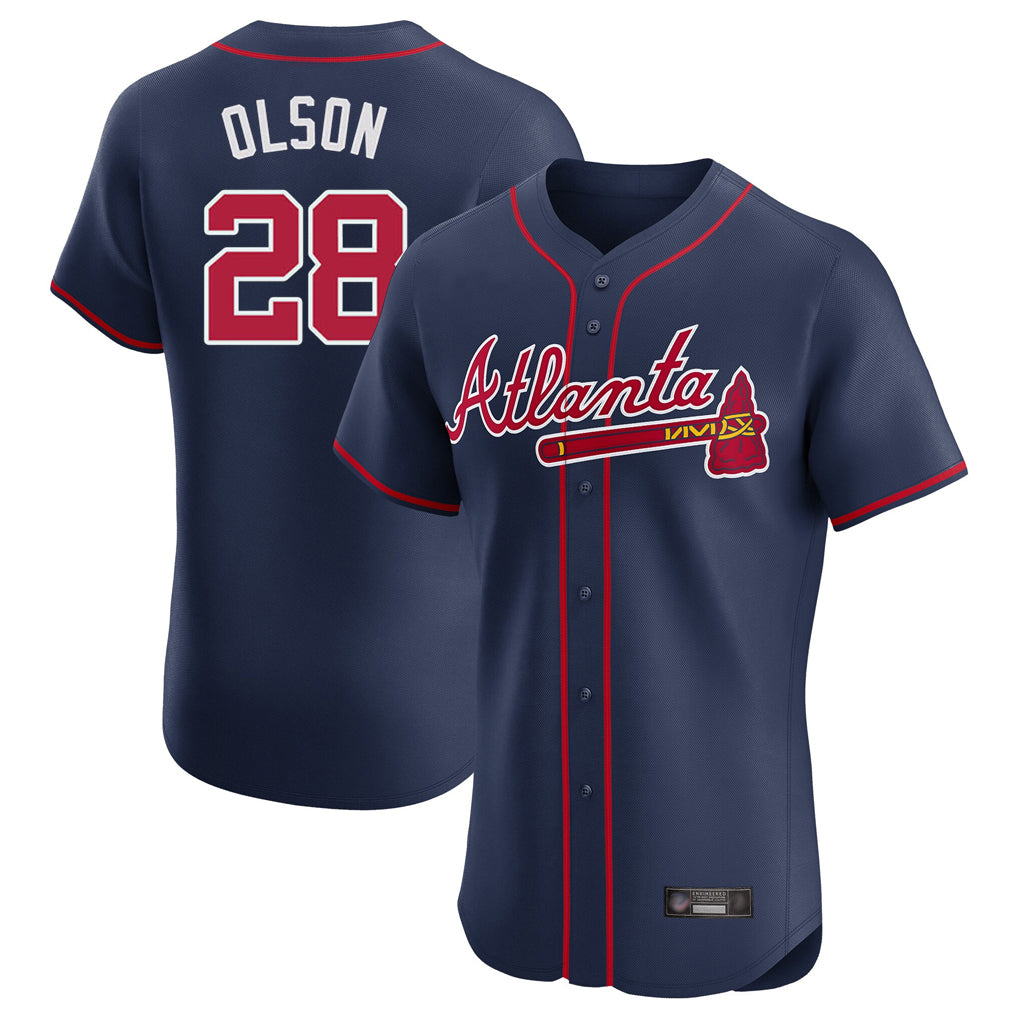 Atlanta Braves #28 Matt Olson Player Navy AmberGomez Limited Elite Home Game Stitched Jerseys