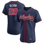 Atlanta Braves #28 Matt Olson Player Navy AmberGomez Limited Elite Home Game Stitched Jerseys