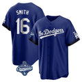 Los Angeles Dodgers #16 Will Smith Player Royal AmberGomez World Series Meet City Connect Home Game Stitched Jerseys