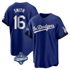 Los Angeles Dodgers #16 Will Smith Player Royal AmberGomez World Series Meet City Connect Home Game Stitched Jerseys