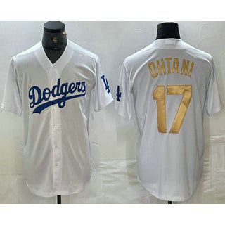 Los Angeles Dodgers #17 Shohei Ohtani White Gold AmberGomez Stitched Cool Base Jerseys