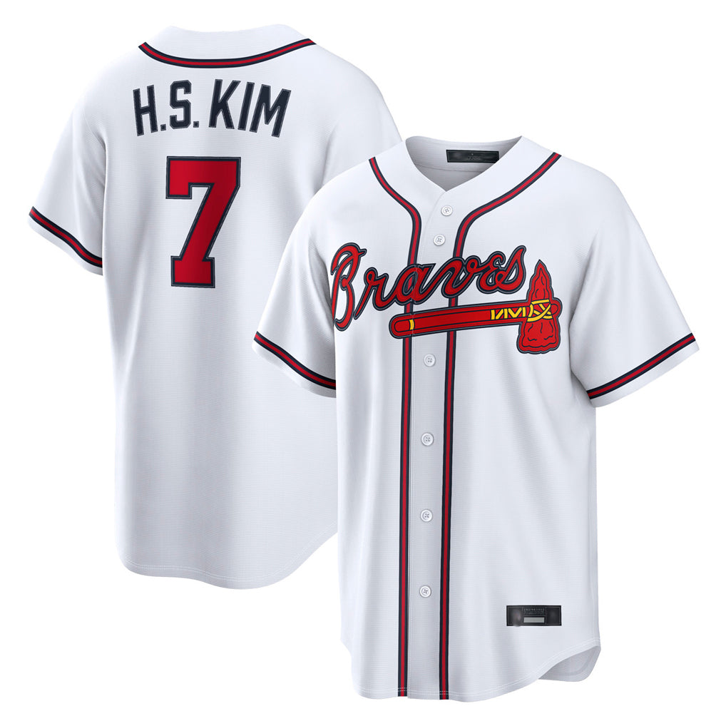 Atlanta Braves #7 Ha-Seong Kim Player White AmberGomez Home Game Stitched Jerseys