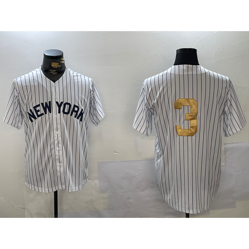 New York Yankees #3 Babe Ruth White AmberGomez Pinstripe Without Name Fashion Cool Base Jersey 2