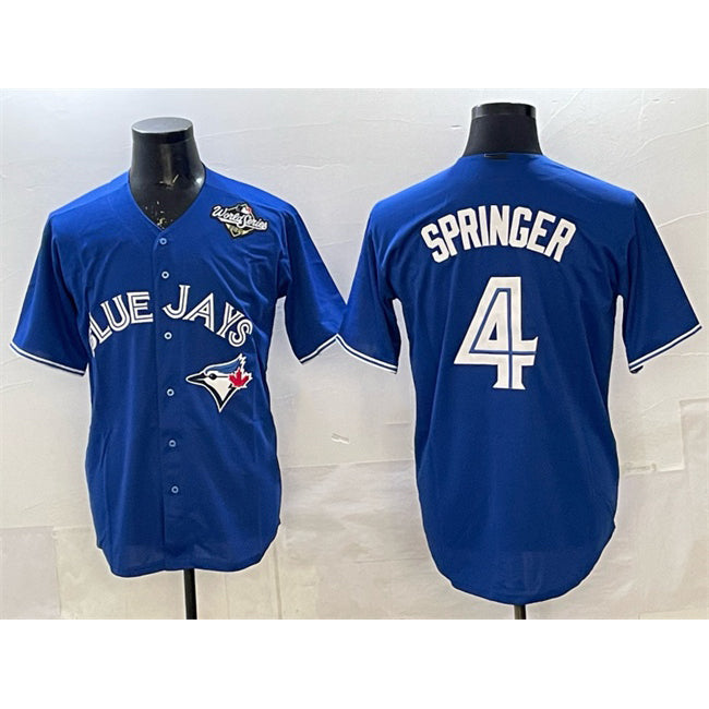 Toronto Blue Jays #4 George Springer Navy AmberGomez 2025 World Series Home Cool Base Stitched Jersey