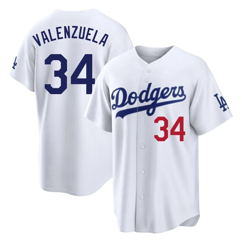 Los Angeles Dodgers #34 Fernando Valenzuela Player White AmberGomez Home Game Stitched Jerseys
