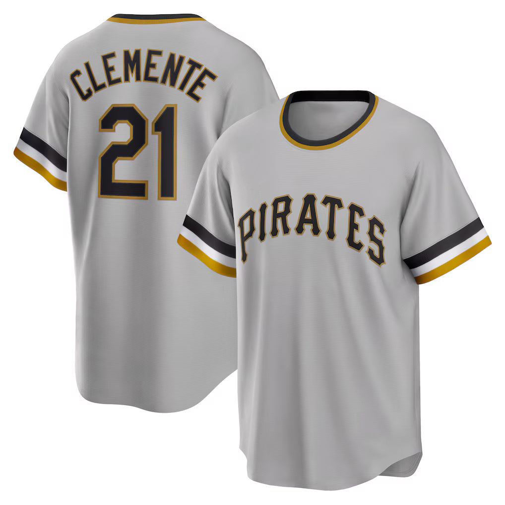 Pittsburgh Pirates #21 Roberto Clemente Gray AmberGomez Road Cooperstown Collection Player Jersey