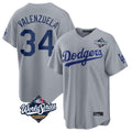 Los Angeles Dodgers #34 Fernando Valenzuela Player Gray AmberGomez World Series Game Stitched Jerseys