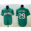 Seattle Mariners #29 Cal Raleigh Aqua AmberGomez With 2025 AL West Division Champions Patch Limited Stitched jersey