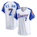 Atlanta Braves #7 Ha-Seong Kim Player White AmberGomez Throwback Cooperstown Collection T-shirt Game Stitched Jerseys