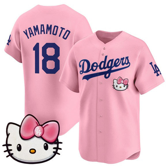 Los Angeles Dodgers #18 Yoshinobu Yamamoto Pink AmberGomez 2025 Hello Kitty Vapor Limited Stitched Jersey