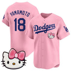 Los Angeles Dodgers #18 Yoshinobu Yamamoto Pink AmberGomez 2025 Hello Kitty Vapor Limited Stitched Jersey