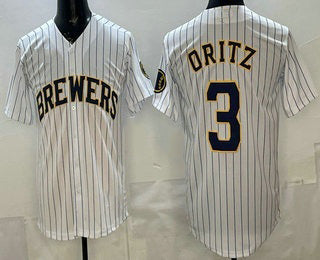 Milwaukee Brewers #3 Joey Ortiz White AmberGomez Cool Base Jersey
