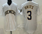Milwaukee Brewers #3 Joey Ortiz White AmberGomez Cool Base Jersey