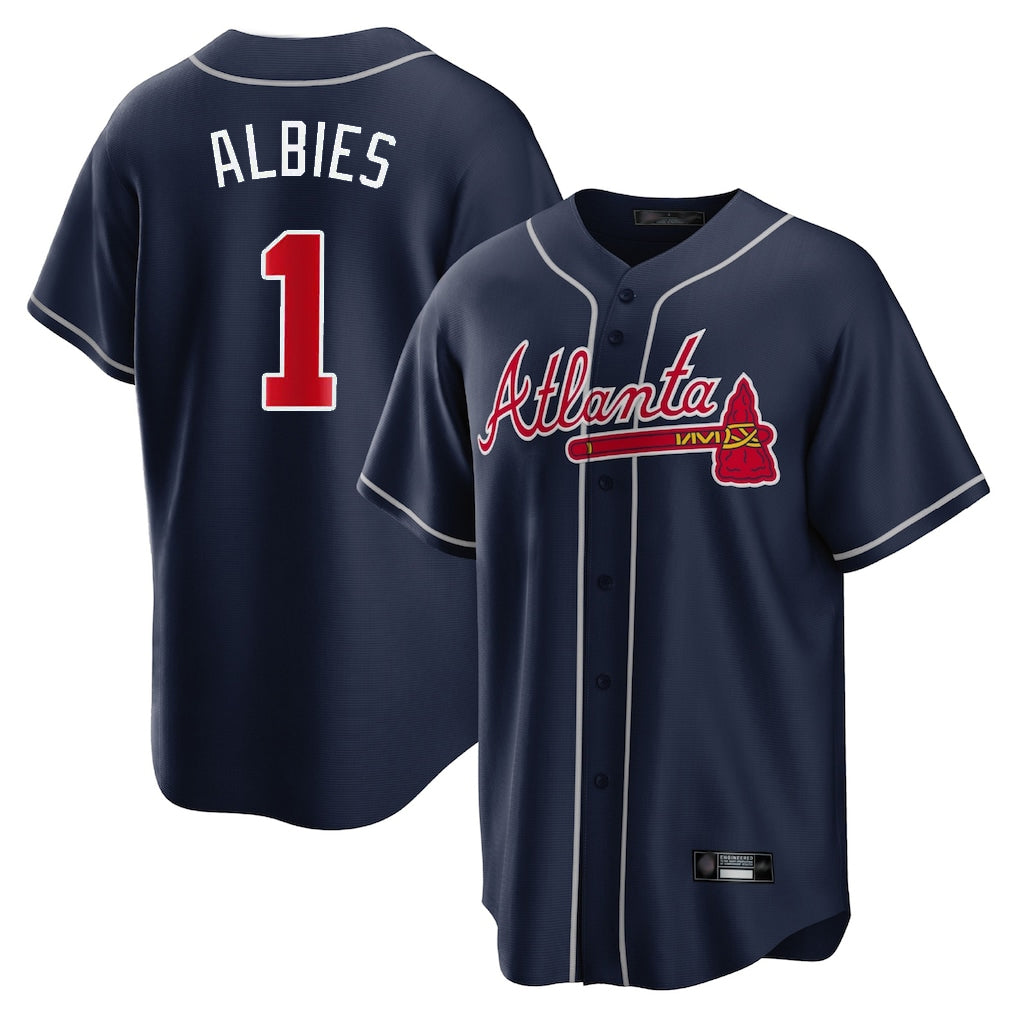 Atlanta Braves #1 Ozzie Albies Player Navy AmberGomez Home Game Stitched Jerseys