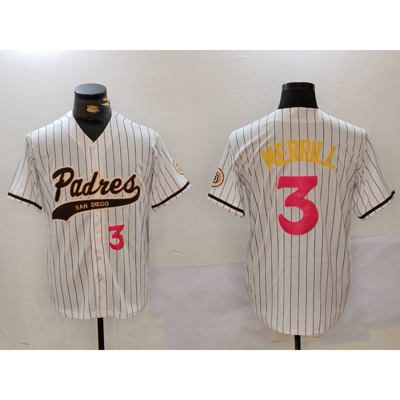 San Diego Padres #3 Jackson Merrill white AmberGomez Cool Base Stitched Jerseys
