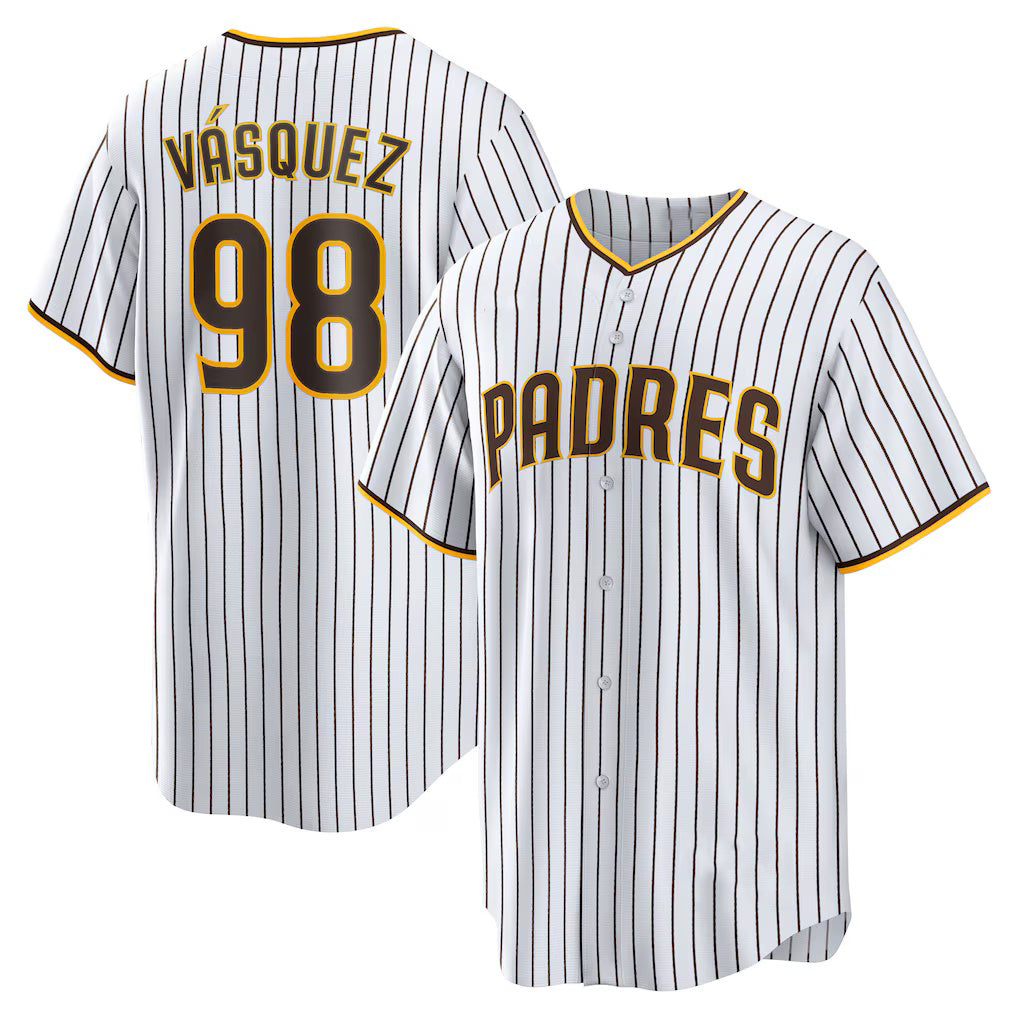 San Diego Padres #98 Randy Vasquez White AmberGomez Home Replica Jersey