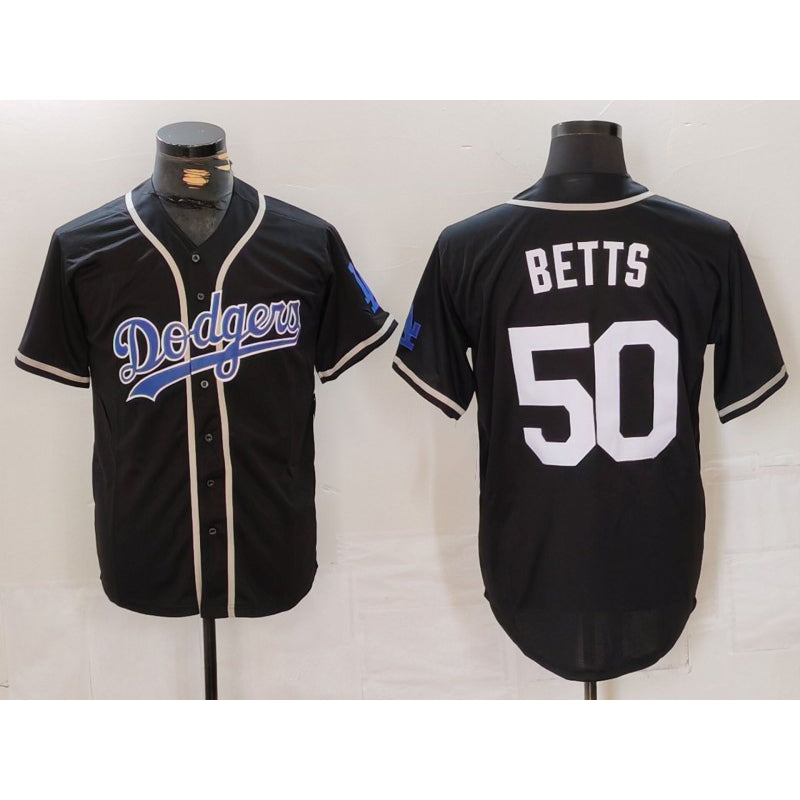 Los Angeles Dodgers #50 Mookie Betts Black White AmberGomez Cool Base Stitched Jersey