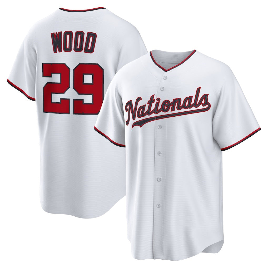 Washington Nationals #29 James Wood White AmberGomez Home Replica Jersey