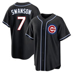 Chicago Cubs #7 Dansby Swanson Player Black AmberGomez Fashion Out Game Stitched Jerseys