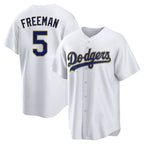Los Angeles Dodgers #5 Freddie Freeman Player Gold White AmberGomez 2026 Collection Stadium Game Stitched Jerseys