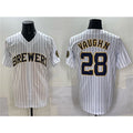 Milwaukee Brewers #28 Andrew Vaughn White AmberGomez Pinstripe 2025 With Patch Stitched Jersey