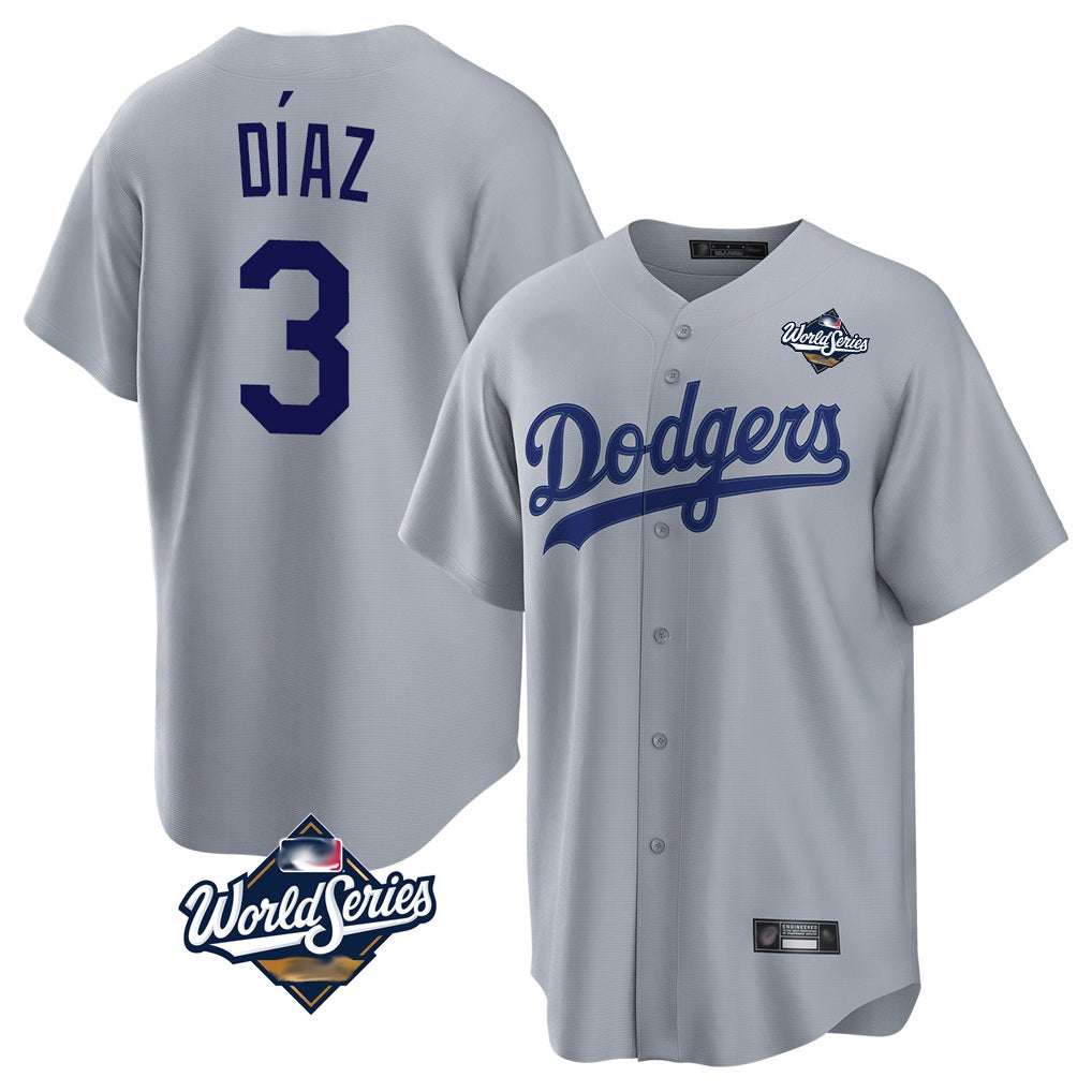 Los Angeles Dodgers #3 Edwin D¨ªaz Player Gray AmberGomez World Series Game Stitched Jerseys