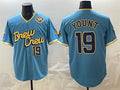 Milwaukee Brewers #19 Robin Yount Powder Blue AmberGomez City Connect With Home & Bob Uecker Patch Limited Stitched Jersey