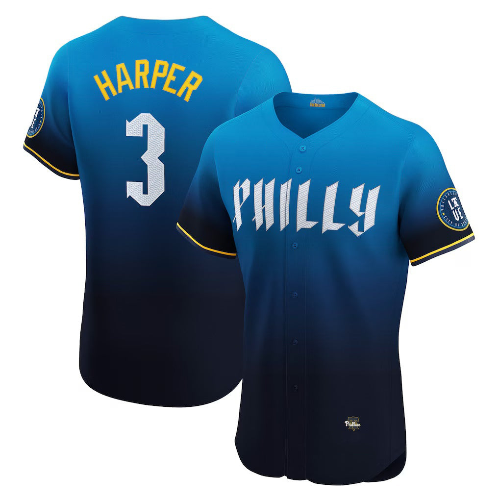 Philadelphia Phillies #3 Bryce Harper Navy AmberGomez City Connect Elite Jersey