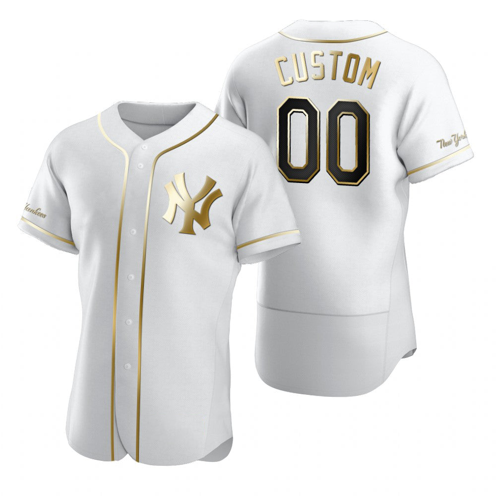 Custom New York Yankees White AmberGomez Stitched Flex Base Golden Edition Jersey