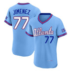 Atlanta Braves #77 Joe Jimenez Player Powder Blue AmberGomez 2026 City Connect T-shirt Limited Elite Home Game Stitched Jerseys