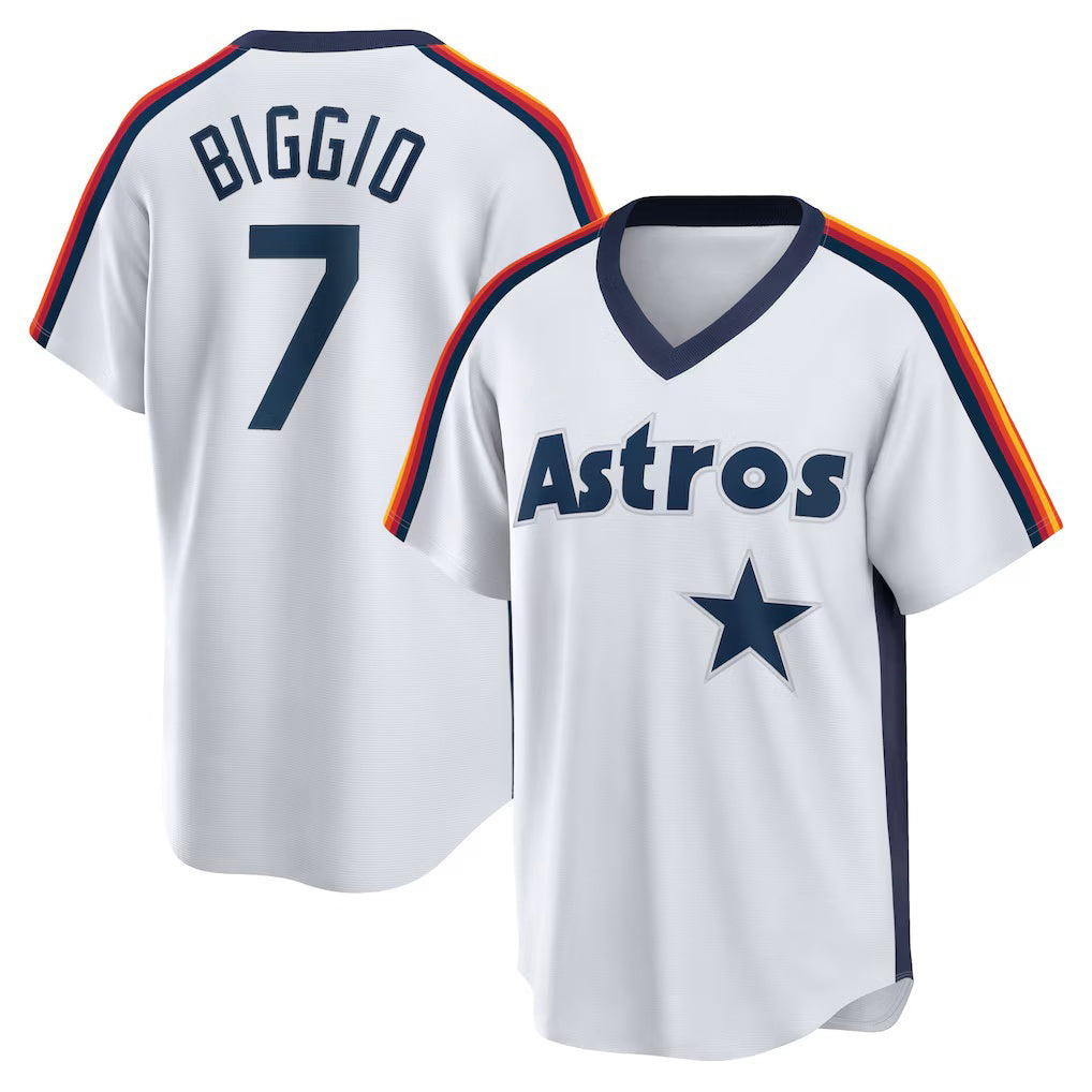 Houston Astros #7 Craig Biggio White AmberGomez Home Cooperstown Collection Logo Player Jersey