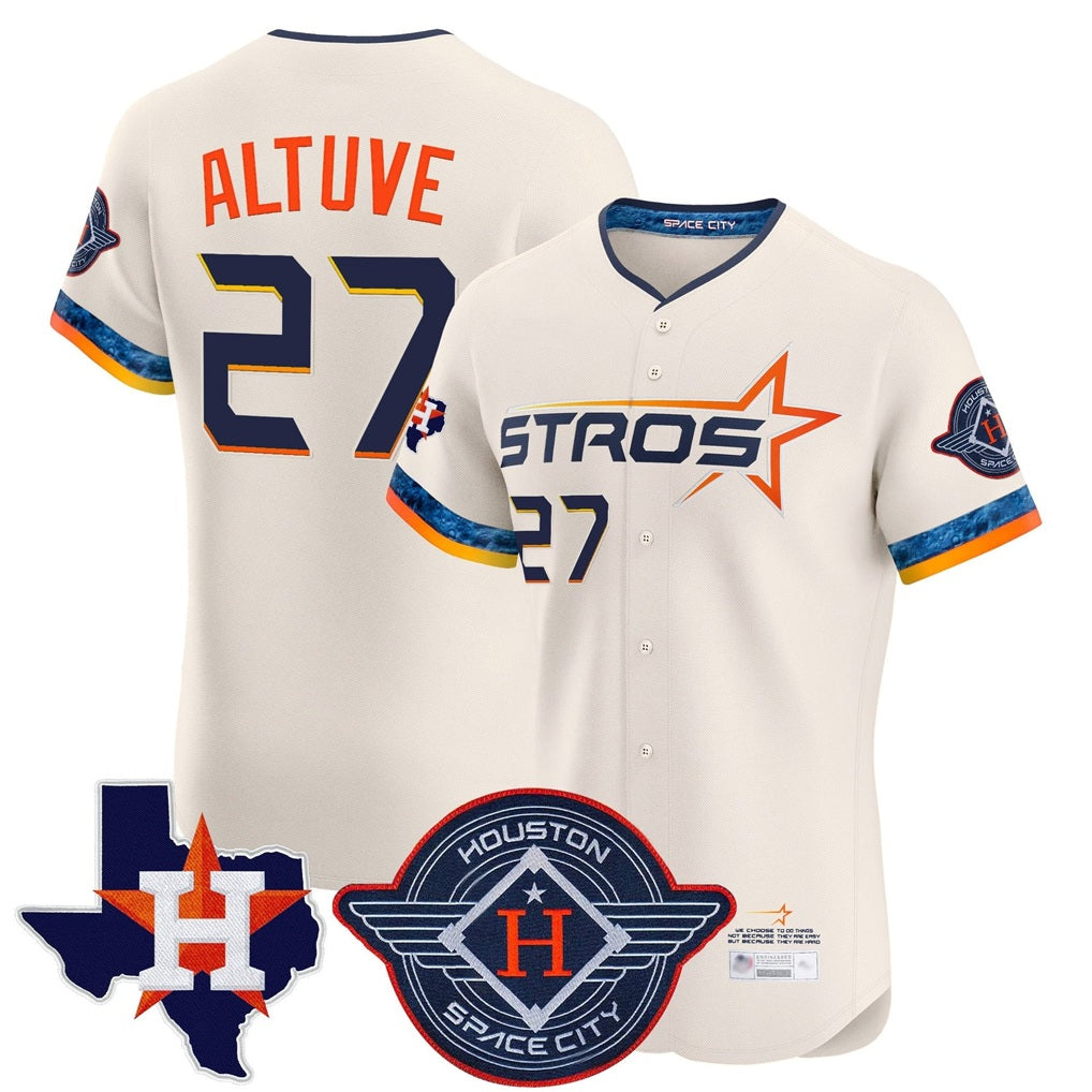 Houston Astros #27 Jose Altuve Player Cream AmberGomez City Connect Texas Patch Vapor Premier Limited Elite Home Stitched Jerseys