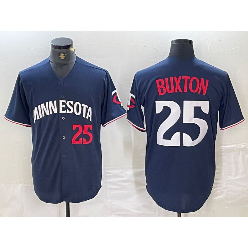 Minnesota Twins #25 Byron Buxton Number 2023 Navy Blue AmberGomez Cool Base Stitched Jersey 2