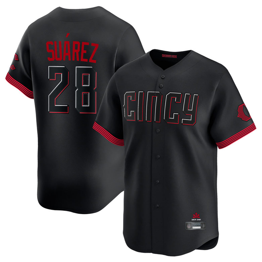 Cincinnati Reds #28 Eugenio Su¨¢rez Player Black AmberGomez City Connect Home Limited Stitched Jerseys