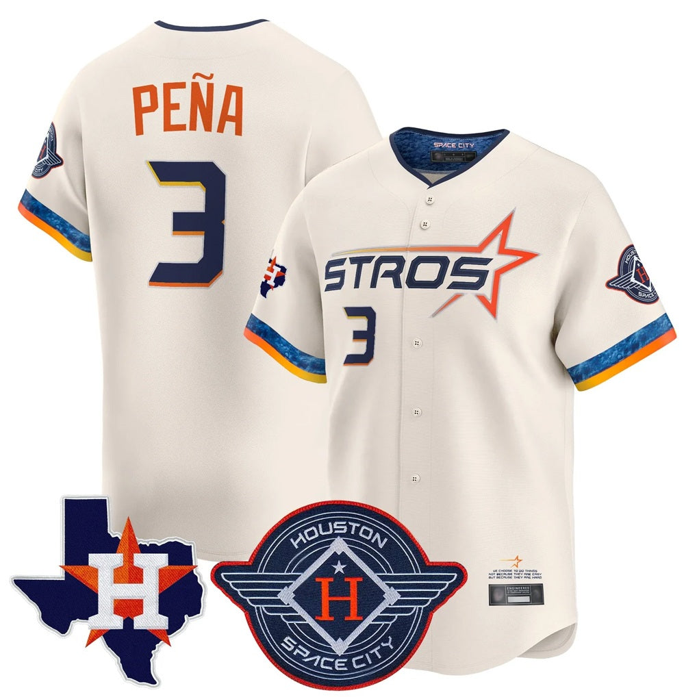 Houston Astros #3 Jeremy Pena Player Cream AmberGomez City Connect Texas Patch Vapor Premier Limited Home Stitched Jerseys
