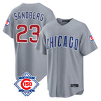 Chicago Cubs #23 Ryne Sandberg Player Gray AmberGomez 150th Anniversary Home Game Stitched Jerseys