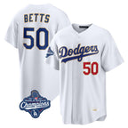 Los Angeles Dodgers #50 Mookie Betts Player Gold White AmberGomez World Series Meet Collection Limited Home Stitched Jerseys