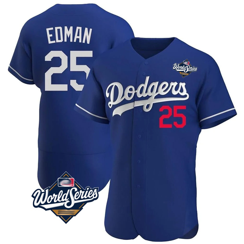 Los Angeles Dodgers #25 Tommy Edman Player Royal AmberGomez World Series Limited Elite Home Stitched Jerseys