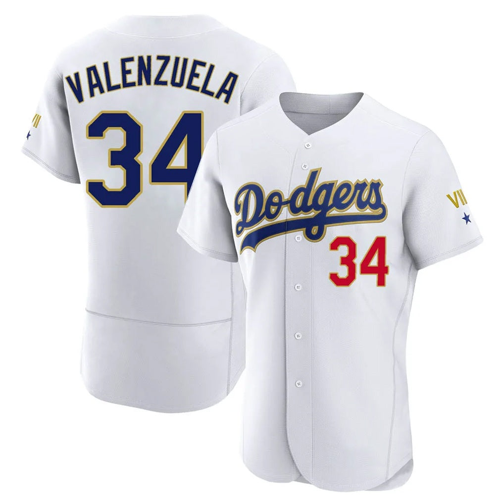 Los Angeles Dodgers #34 Fernando Valenzuela Player Gold White AmberGomez 2026 Collection Stadium Limited Elite Stitched Jerseys