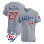 Chicago Cubs #27 Seiya Suzuki Player Gray AmberGomez Road 150th Anniversary Limited Elite Home Stitched Jerseys