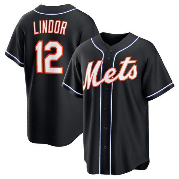 New York Mets #12 Francisco Lindor 2026 Black AmberGomez Out Stitched Jersey