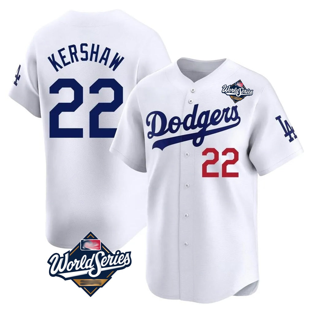 Los Angeles Dodgers #22 Clayton Kershaw Player White AmberGomez World Series Limited Home Stitched Jerseys