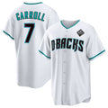Arizona Diamondbacks #7 Corbin Carroll White AmberGomez 2023 World Series Cool Base Stitched Jerseys