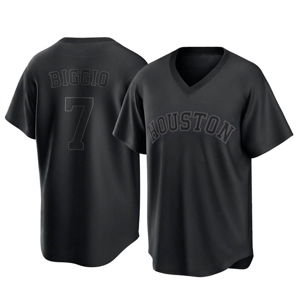 Houston Astros #7 Craig Biggio Player Black AmberGomez Fashion T-shirt Home Game Stitched Jerseys
