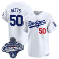 Los Angeles Dodgers #50 Mookie Betts White AmberGomez 2025 Champions Stitched Jersey