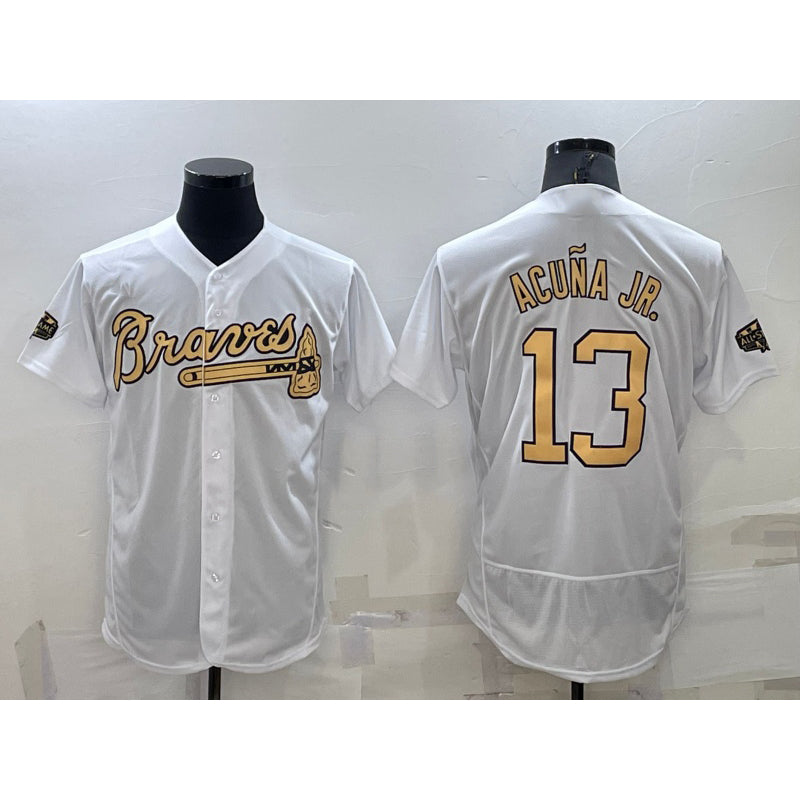 Atlanta Braves #13 Ronald Acuna Jr White AmberGomez 2022 All Star Stitched Flex Base Jersey