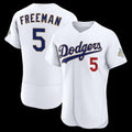 Los Angeles Dodgers #5 Freddie Freeman White AmberGomez 2026 Gold Collection Authentic Jersey