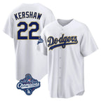 Los Angeles Dodgers #22 Clayton Kershaw Player Gold White AmberGomez World Series Meet 2026 Collection Stadium Game Stitched Jerseys