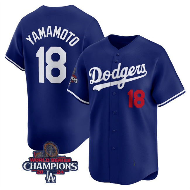 Los Angeles Dodgers #18 Yoshinobu Yamamoto Royal AmberGomez 2024 World Series Champions Alternate Limited Stitched Jersey