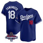 Los Angeles Dodgers #18 Yoshinobu Yamamoto Royal AmberGomez 2024 World Series Champions Alternate Limited Stitched Jersey